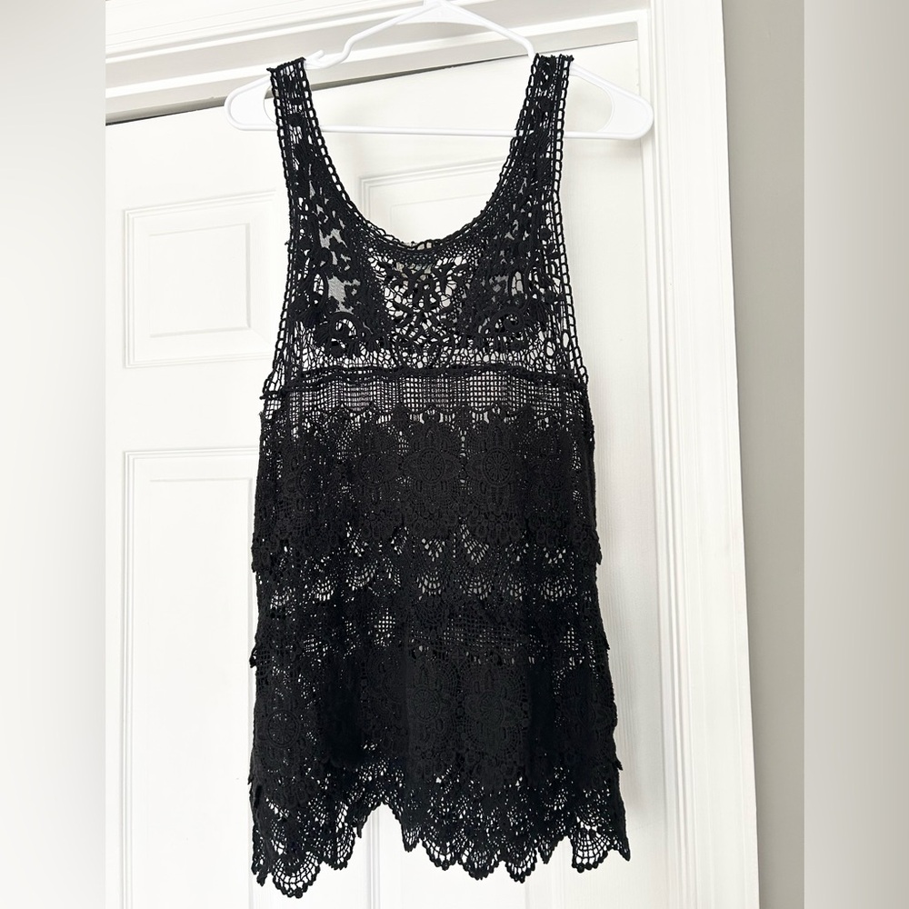 Free People Intimately Black Crochet Lace Sleeveless Top Size Small